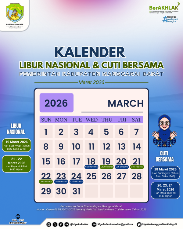 Libur Nasional dan Cuti Bersama Hari Raya Nyepi dan Idul Fitri Tahun 2026 di Lingkungan Pemkab Mabar